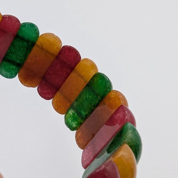 Multicolor Oval Natural Gemstone Stretch Bracelet Red Green Yellow Orange - Picture 10 of 16